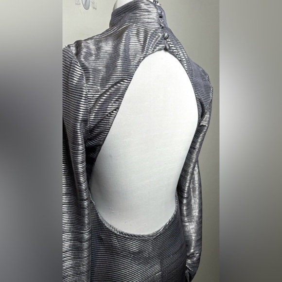 Free People Metallic Open Back Maxi Dress Silver Long Sleeve S XL - Picture 8 of 13